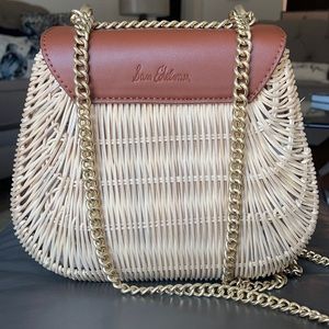 Sam Edelman London Tan leather straw cross-body.